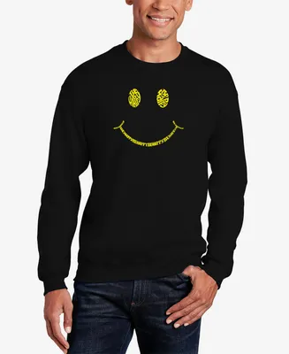 La Pop Art Men's Be Happy Smiley Face Word Crew Neck Sweatshirt