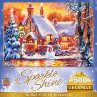 Masterpieces Sparkle & Shine - Snowman Cottage 500 Piece Glitter Puzzle