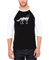 La Pop Art Men's Raglan Baseball 3/4 Sleeve Howling Wolf Word T-shirt