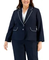 Le Suit Plus Size Contrast-Trimmed Notch Collar Pantsuit