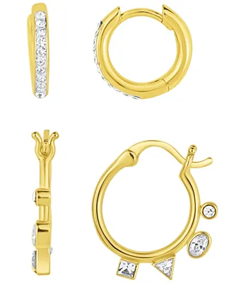 And Now This 2 Pair Crystal Gold-Plated Hoop Earring Set - Gold