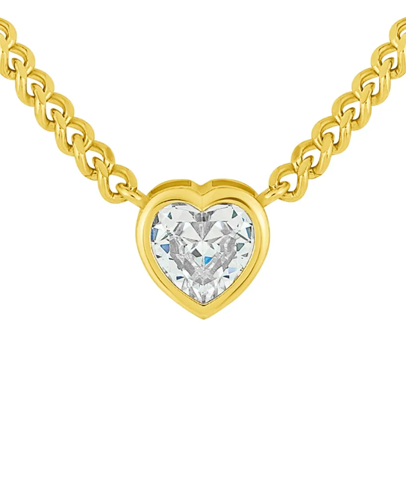 And Now This Cubic Zirconia (7.5 ct.t.w.) Heart and Curb Chain Necklace in Fine Silver Plated