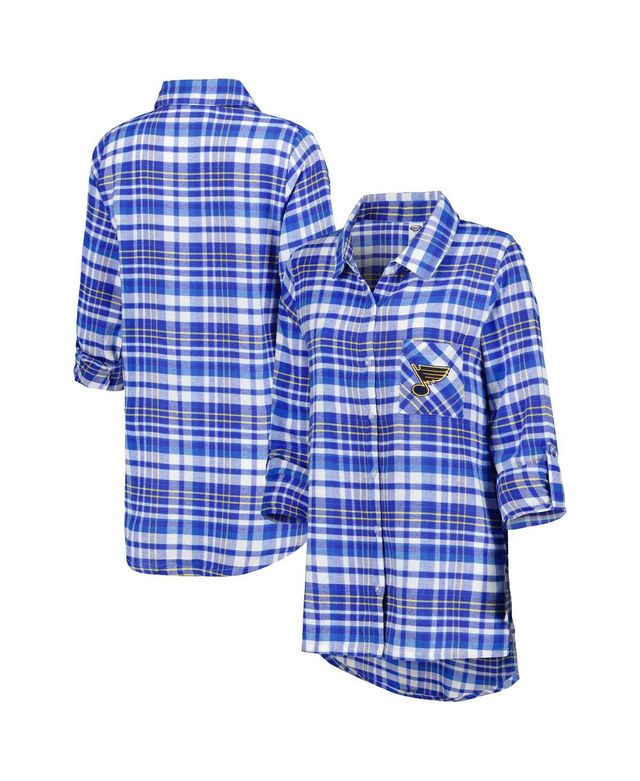 Women's Concepts Sport Blue St. Louis Blues Mainstay Flannel Full-Button Three-Quarter Sleeve Nightshirt