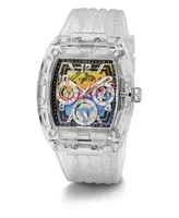 Guess Men's Clear Silicone Multi-Function Watch 44mm