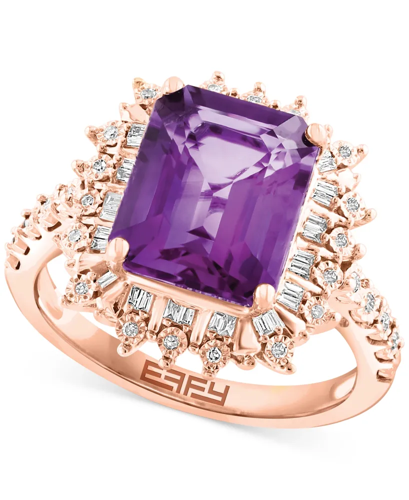 Effy Amethyst (3-7/8 ct. t.w.) & Diamond (1/4 ct. t.w.) Halo Ring in 14k Gold (Also available in London Blue Topaz & Citrine)