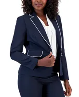 Le Suit Women's Jacquard Two-Button Piped Pantsuit, Regular & Petite Sizes