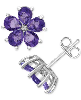 Amethyst (3-1/3 ct. t.w.) & Diamond Accent Flower Stud Earrings Sterling Silver (Also Rhodolite Garnet)