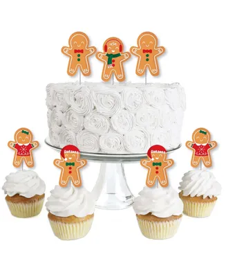 Gingerbread Christmas - Cupcake Toppers Holiday Party Clear Treat Picks - 24 Ct