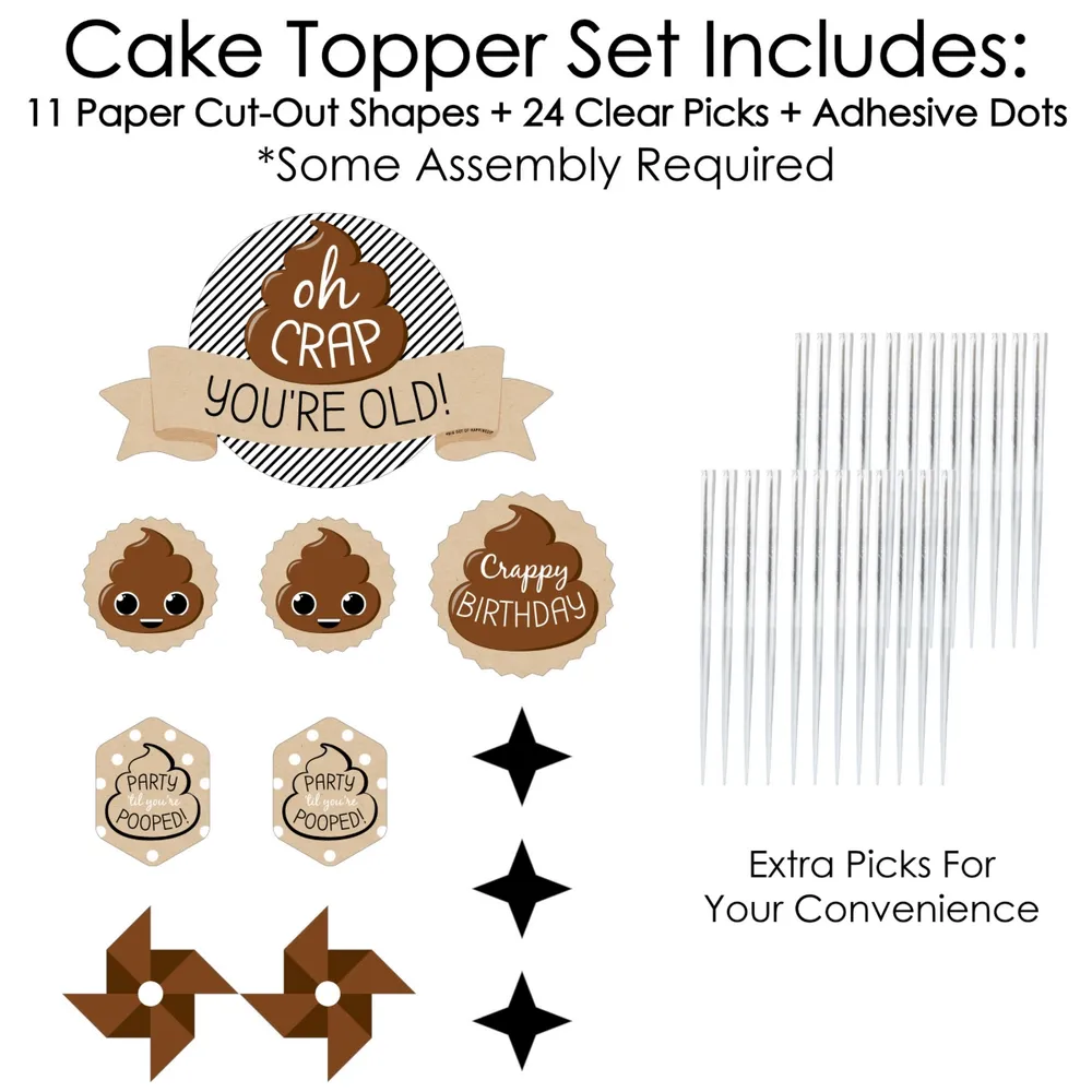 Oh Crap, You're Old - Poop Birthday Cake Decor Kit - Cake Topper Set - 11 Pc