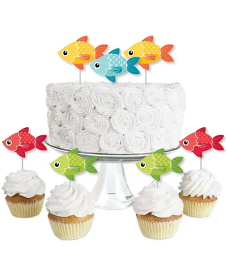Let's Go Fishing - Dessert Cupcake Toppers - Fish Clear Treat Picks - 24 Ct