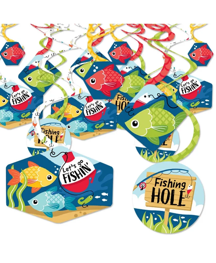Big Dot Of Happiness Let's Go Fishing - Fish Themed Hanging Decor - Party  Decoration Swirls Set of 40