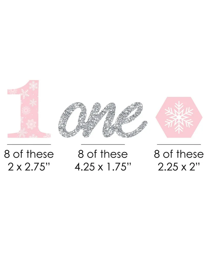 Big Dot of Happiness Pink Onederland - Shaped Snowflake Winter Wonderland Birthday Cut-Outs - 24 Ct