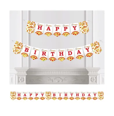 Pizza Party Time - Bunting Banner - Birthday Party Decorations - Happy Birthday