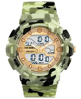 Steve Madden Women's Digital Green Camouflage Pattern Silicone Band Watch, 51mm - Green, Gold