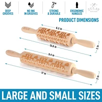 Zulay Kitchen Wooden Carved Christmas Rolling Pin 2-Pc.