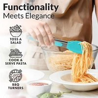 Zulay Kitchen Stainless Steel Tongs with Silicone Tips - Set of 2