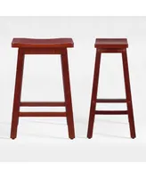 29" Saddle Seat Solid Wood Kitchen Bar Stool Chair (Set of 2)