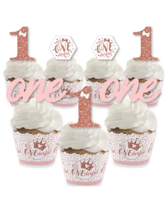 1st Birthday Little Miss Onederful - Cupcake Wrappers & Treat Picks Kit - 24 Ct