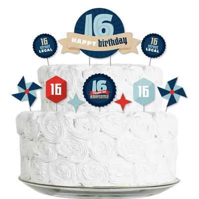 Boy 16th Birthday - Teen Birthday Cake Decorating Kit - Cake Topper Set - 11 Pc