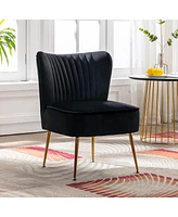 22" Wide Upholstered Tufted Velvet Accent Chair With Metal Leg