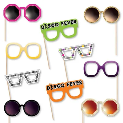 70's Disco Glasses - Paper 1970s Disco Party Photo Booth Props Kit - 10 Count - Assorted Pre