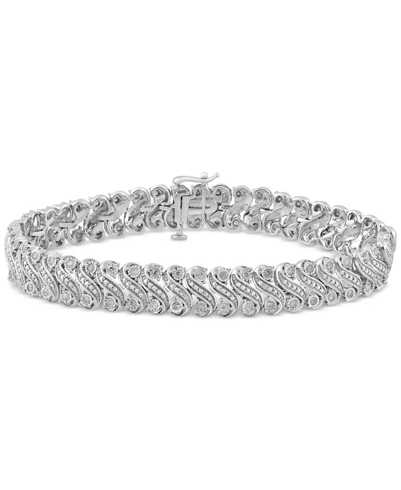 Macy's Diamond Heart Link Bracelet (1 ct. t.w.) in Sterling Silver