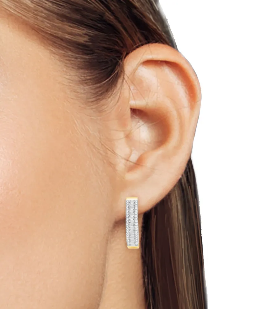 Diamond Round & Baguette Small Hoop Earrings (1/2 ct. t.w.) in Sterling Silver & 14k Gold-Plate - Sterling Silver  Gold