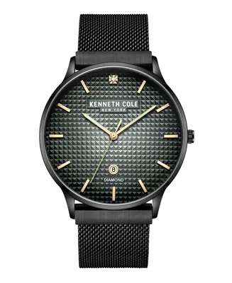 Kenneth Cole New York Men's Diamond Accent Dial Black Stainless Steel Mesh Band Watch 42mm