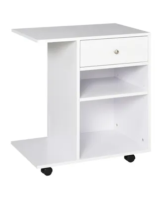 Vinsetto Wood Side Table Storage Organizer with Drawer Cpu Stand & Wheels White