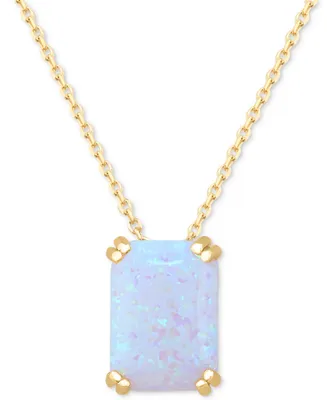 Lab-Grown Opal Solitaire 18" Pendant Necklace (4-1/2 ct. t.w.) in 14k Gold-Plated Sterling Silver