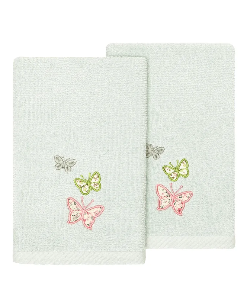 Linum Home Textiles Turkish Cotton Mariposa Embellished Fingertip Towel Set, 2 Piece