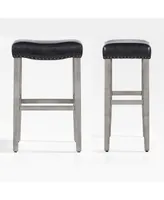 29" Upholstered Saddle Seat Faux Leather Bar Stool (Set of 2