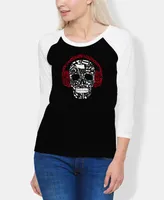 La Pop Art Women's Raglan Music Notes Skull Word T-shirt