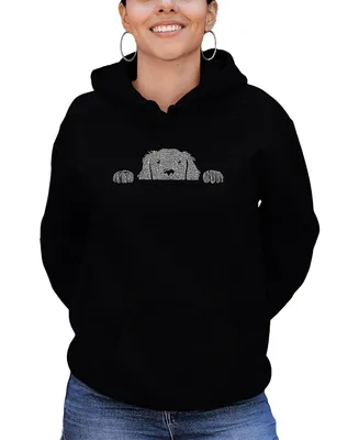 La Pop Art Women's Peeking Dog Word Hooded Sweatshirt