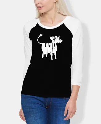 La Pop Art Women's Raglan Holy Cow Word T-shirt