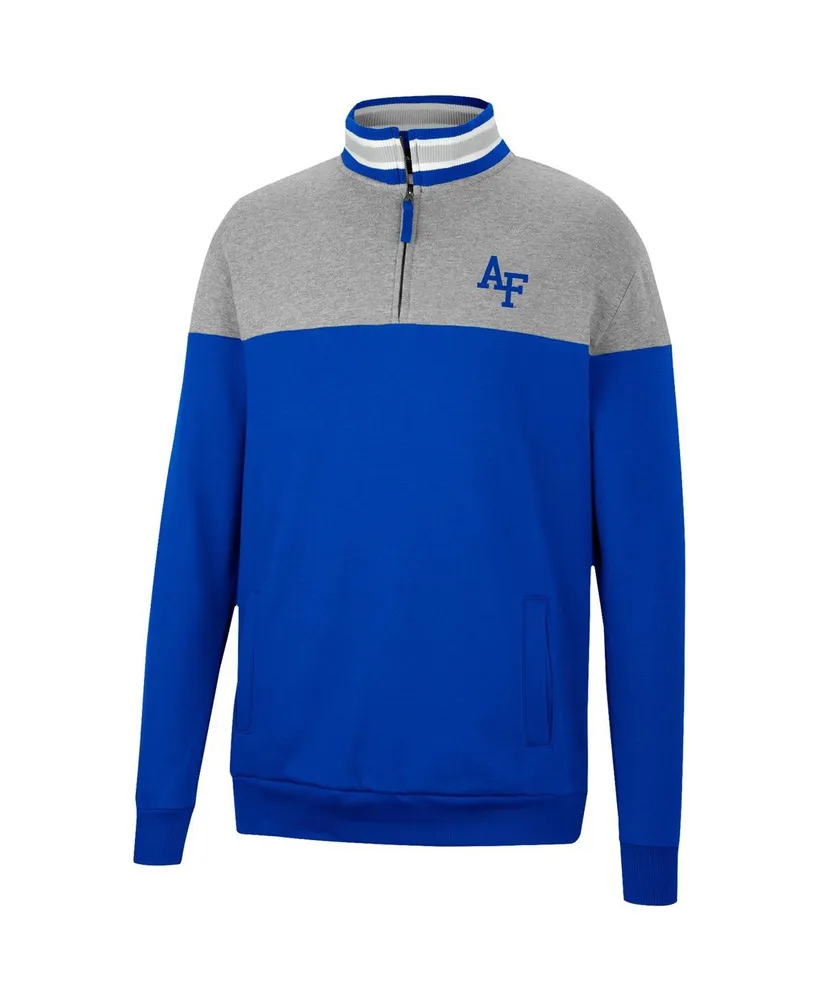 Men's Colosseum Heathered Gray and Royal Air Force Falcons Be the Ball Quarter-Zip Top