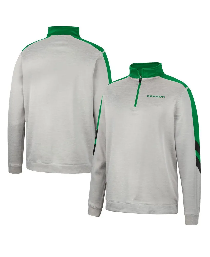 Men's Colosseum Gray and Green Oregon Ducks Bushwood Fleece Quarter-Zip Jacket