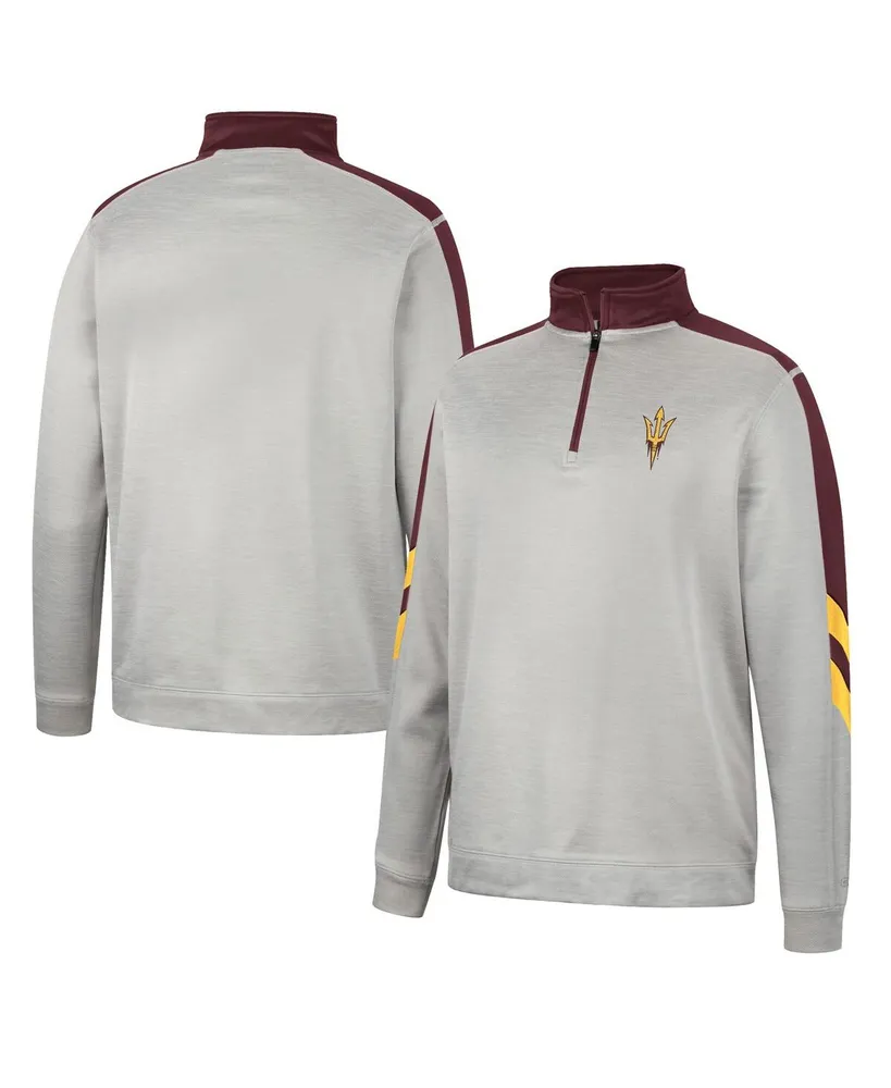 Men's Colosseum Gray and Maroon Arizona State Sun Devils Bushwood Fleece Quarter-Zip Jacket