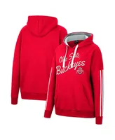 Women's Colosseum Scarlet Ohio State Buckeyes Serena Oversized Sleeve Striping Pullover Hoodie