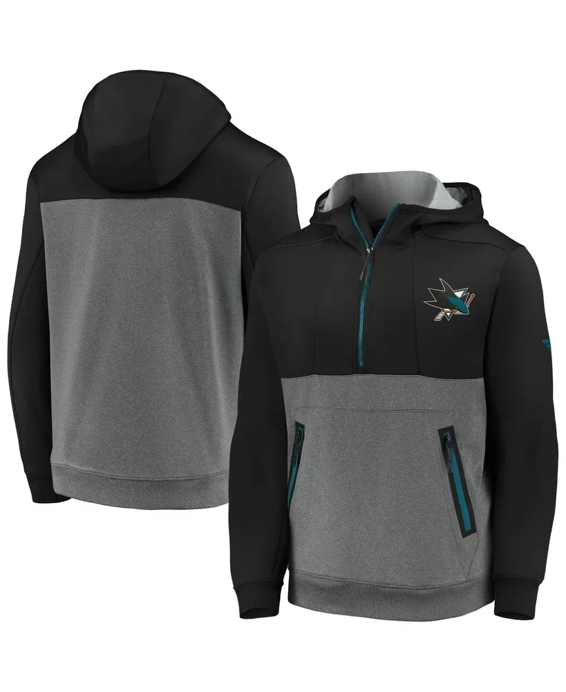 Men's Fanatics Black, Heathered Gray San Jose Sharks Authentic Pro Travel and Training Tech Half-Zip Hoodie