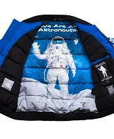 Space One Men's Nasa Inspired Hooded Bomber Jacket with Printed Astronaut Interior