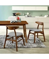 Mid Century Modern Solid Wood Upholstered Dining Side Chair (Set of