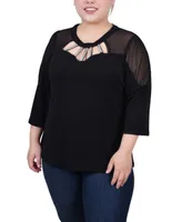 Ny Collection Plus 3/4 Sleeve Top with Neckline Cutouts and Stones
