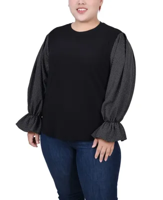 Ny Collection Plus Size Long Sleeve Top with Printed Sleeves