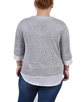 Ny Collection Plus Long Sleeve 2-In 1 Top