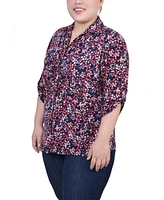 Ny Collection Plus Size 3/4 Roll Tab Rouched-Front Top