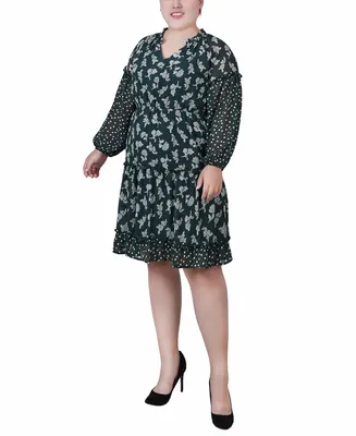 Ny Collection Plus Long Sleeve Combo Chiffon Dress