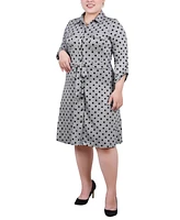 Ny Collection Plus Size 3/4 Sleeve Roll Tab Shirtdress