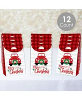 Big Dot of Happiness Merry Little Christmas Tree - Red Truck Christmas Gift Favor Bags - Party Goodie Boxes - Set of 12