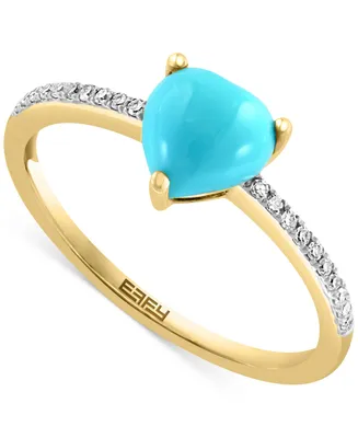 Effy Turquoise & Diamond (1/10 ct. t.w.) Heart Ring in 14k Gold